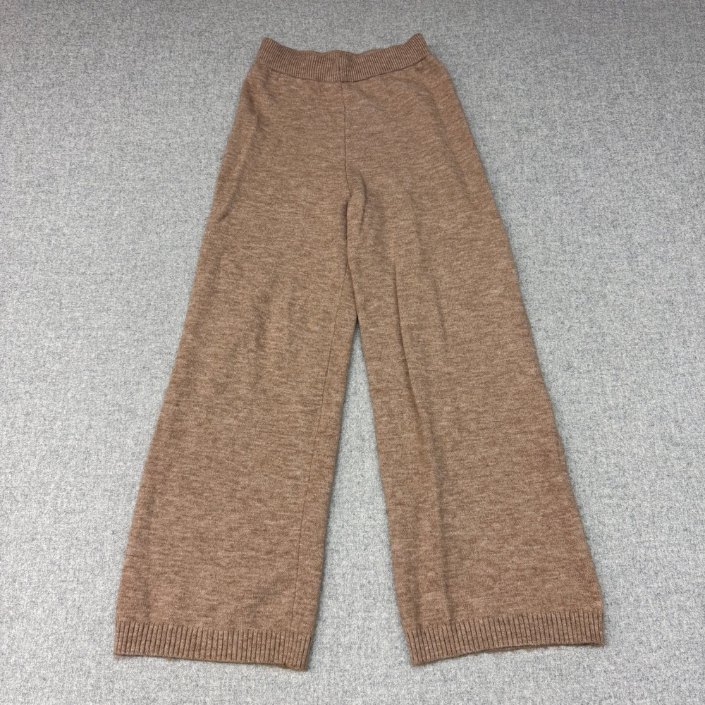 Commense Knit Wide Leg Pants Small Brown Elastic Waist Ribbed Marled Trousers